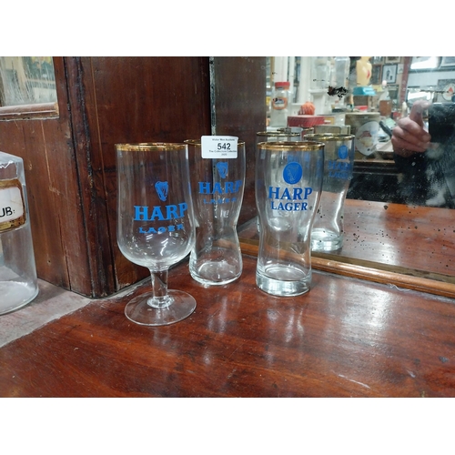 542 - Three Harp glasses. {15 cm H x 7 cm Dia.}.