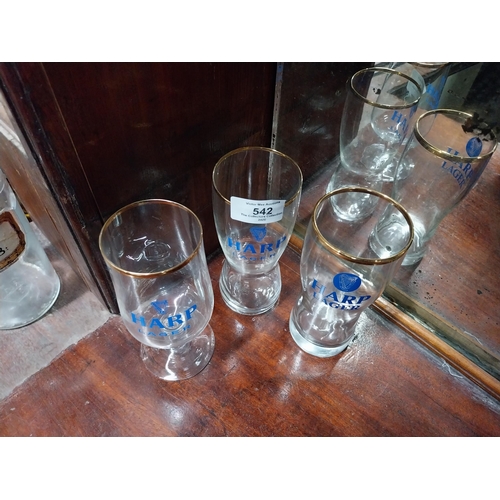 542 - Three Harp glasses. {15 cm H x 7 cm Dia.}.