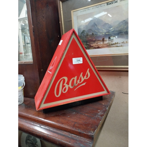 544 - 1970's Bass perspex light up counter font. {28 cm H x 30 cm W x 12 cm D}.