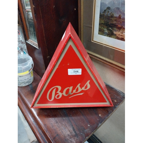 544 - 1970's Bass perspex light up counter font. {28 cm H x 30 cm W x 12 cm D}.