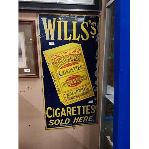 546 - Wills's Gold Flake Cigarettes Sold Here enamel advertising sign. {90 cm H x 45 cm W}.