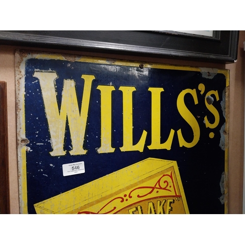 546 - Wills's Gold Flake Cigarettes Sold Here enamel advertising sign. {90 cm H x 45 cm W}.