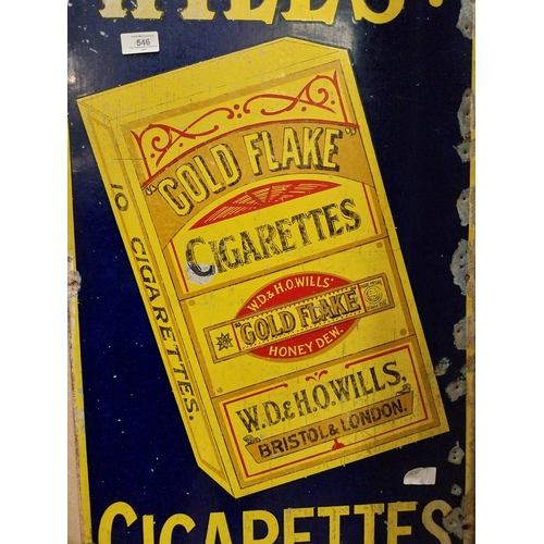 546 - Wills's Gold Flake Cigarettes Sold Here enamel advertising sign. {90 cm H x 45 cm W}.