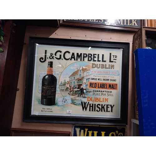 547 - J and G Campbell Ltd Dublin Pure Pot Still whiskey framed advertising print. {80 cm H x 75 cm W}.