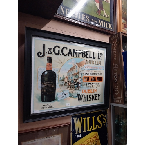 547 - J and G Campbell Ltd Dublin Pure Pot Still whiskey framed advertising print. {80 cm H x 75 cm W}.