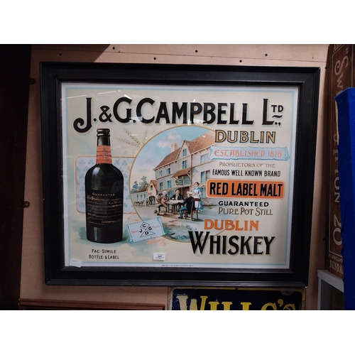 547 - J and G Campbell Ltd Dublin Pure Pot Still whiskey framed advertising print. {80 cm H x 75 cm W}.