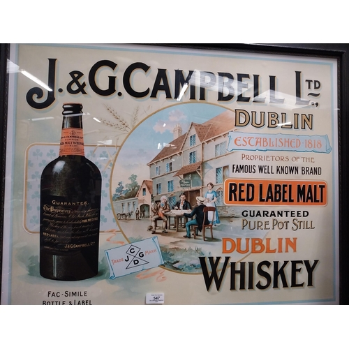 547 - J and G Campbell Ltd Dublin Pure Pot Still whiskey framed advertising print. {80 cm H x 75 cm W}.