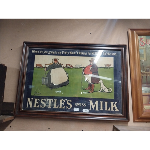 548 - Nestle Swiss Milk framed advertising showcard {57 cm H x 77 cm W}.