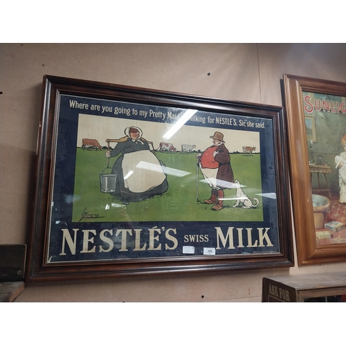 548 - Nestle Swiss Milk framed advertising showcard {57 cm H x 77 cm W}.