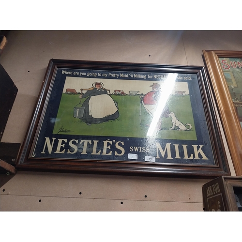 548 - Nestle Swiss Milk framed advertising showcard {57 cm H x 77 cm W}.