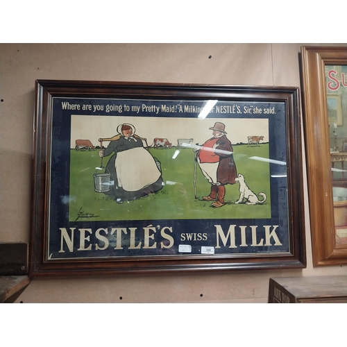 548 - Nestle Swiss Milk framed advertising showcard {57 cm H x 77 cm W}.