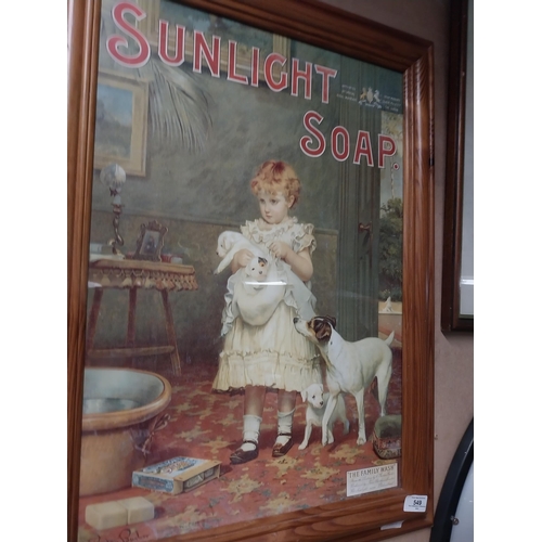 549 - Sunlight Soap framed advertising print. {70 cm H  x 50 cm W}.