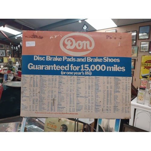 555 - 1960's Don Disc Brake Pads and Shoes advertising metal shop display {190 cm H x 39 cm W x 38 cm D}.