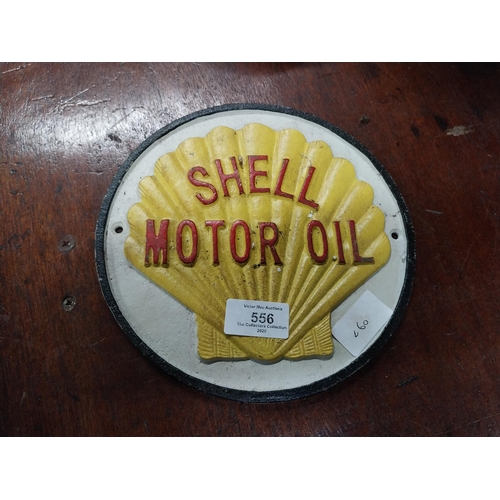 556 - Shell Motor Oil cast iron wall plaque. {21 cm H x 21 cm W}.