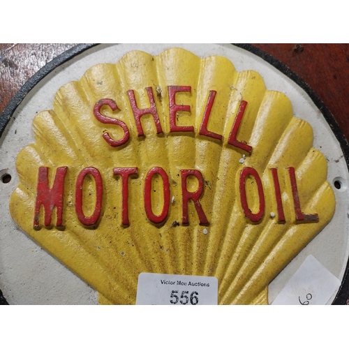 556 - Shell Motor Oil cast iron wall plaque. {21 cm H x 21 cm W}.