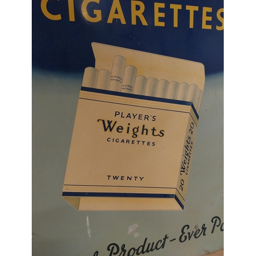 558 - Player's Weights Cigarettes tin plate advertising sign. {74 cm H x 50 cm W}.