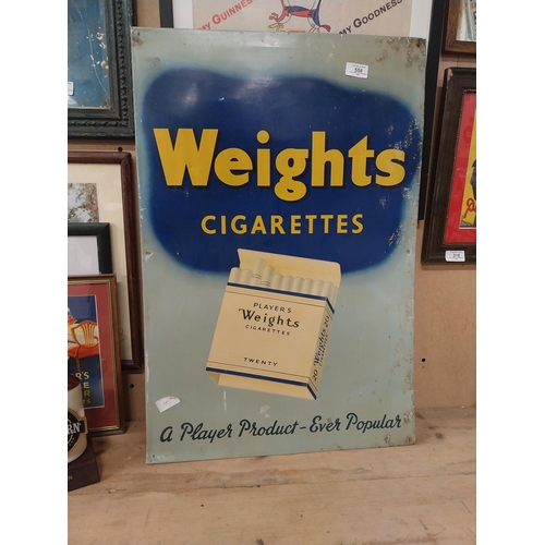 558 - Player's Weights Cigarettes tin plate advertising sign. {74 cm H x 50 cm W}.