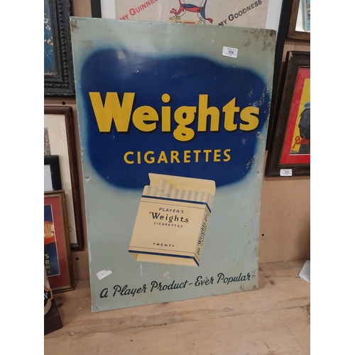 558 - Player's Weights Cigarettes tin plate advertising sign. {74 cm H x 50 cm W}.