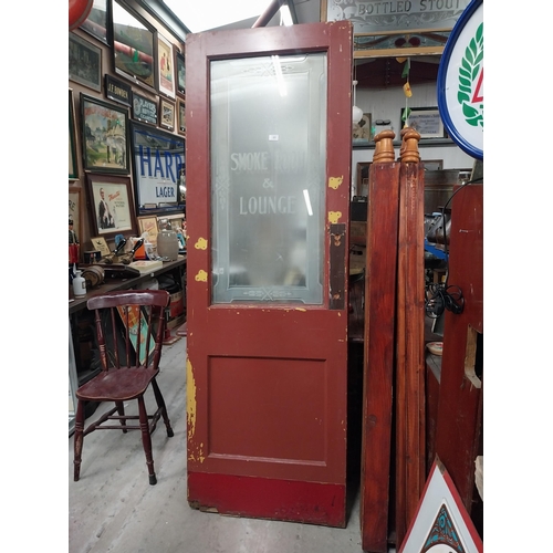 563 - Pair of  early 1900's painted pine bar doors with etched glass Smoke Room and Lounge {205 cm H x 69 ... 