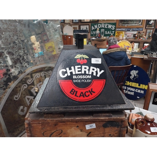 566 - Tinplate Cherry Blossom Shoe Shine advertising box. {32 cm H x 39 cm W x 39 cm D}.