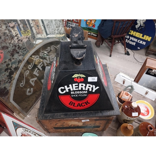 566 - Tinplate Cherry Blossom Shoe Shine advertising box. {32 cm H x 39 cm W x 39 cm D}.