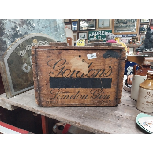 567 - Gordon's London Gin wooden advertising crate. {30 cm H x 41 cm W x 45 cm D}.