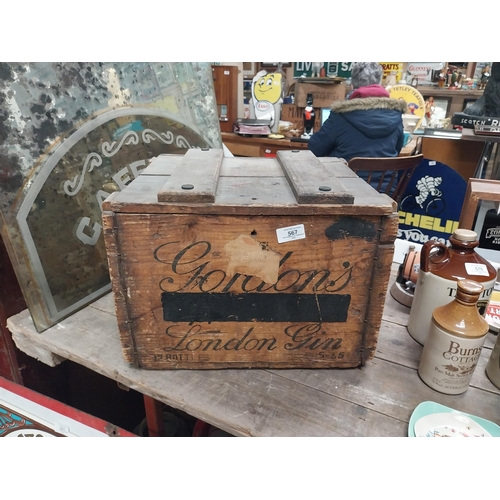 567 - Gordon's London Gin wooden advertising crate. {30 cm H x 41 cm W x 45 cm D}.