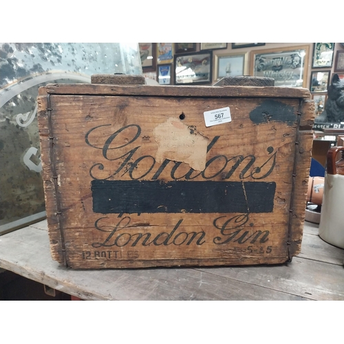 567 - Gordon's London Gin wooden advertising crate. {30 cm H x 41 cm W x 45 cm D}.