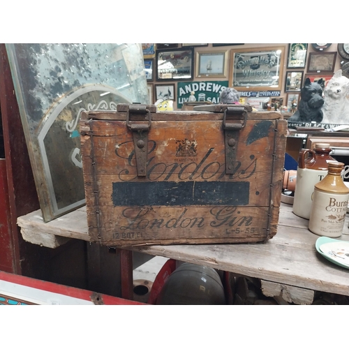 567 - Gordon's London Gin wooden advertising crate. {30 cm H x 41 cm W x 45 cm D}.