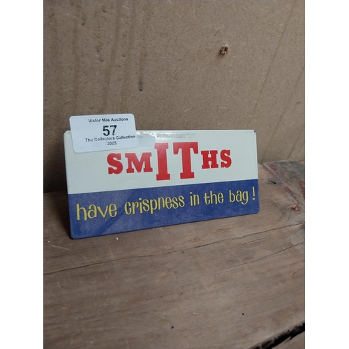 57 - Smith's Crisps in the bag tin plate advertising sign. {10 cm H x 7 cm W}.