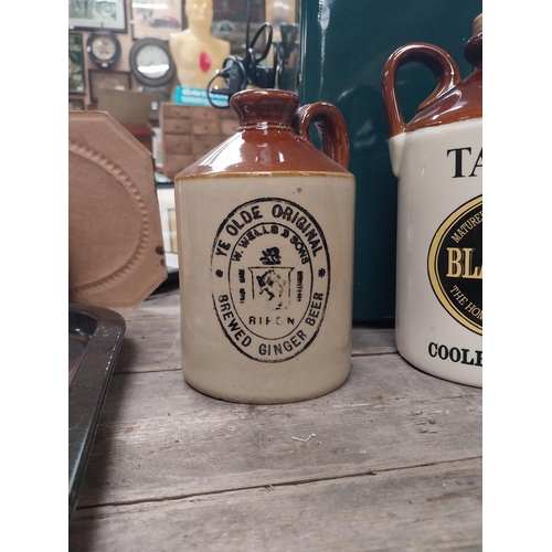 570 - Taunton Dry Blackthorn Cider and Ginger Beer bottle and Burns Cottage Whiksey flagon. {2o cm H x 12 ... 