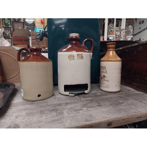 570 - Taunton Dry Blackthorn Cider and Ginger Beer bottle and Burns Cottage Whiksey flagon. {2o cm H x 12 ... 