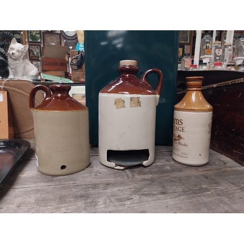 570 - Taunton Dry Blackthorn Cider and Ginger Beer bottle and Burns Cottage Whiksey flagon. {2o cm H x 12 ... 