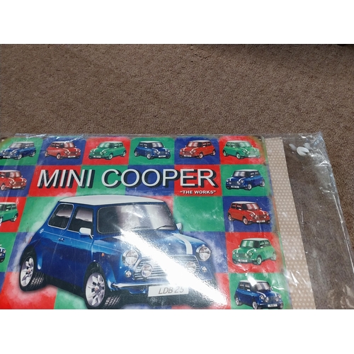 570A - Tin Plate Mini Cooper advertising sign. {20 cm H x 40 cm W}.