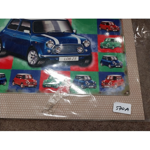 570A - Tin Plate Mini Cooper advertising sign. {20 cm H x 40 cm W}.