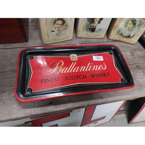 573 - Ballantine's Scotch Whiskey tin plate drink's tray. {2 cm H x 36 cm W x 19 cm D}.