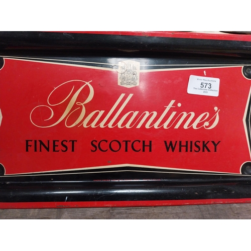 573 - Ballantine's Scotch Whiskey tin plate drink's tray. {2 cm H x 36 cm W x 19 cm D}.