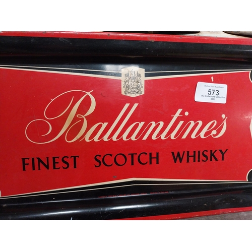 573 - Ballantine's Scotch Whiskey tin plate drink's tray. {2 cm H x 36 cm W x 19 cm D}.