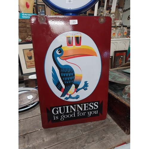 576 - Guinness Is Good For You double sided enamel advertising sign. {62 cm H x 40 cm W}.