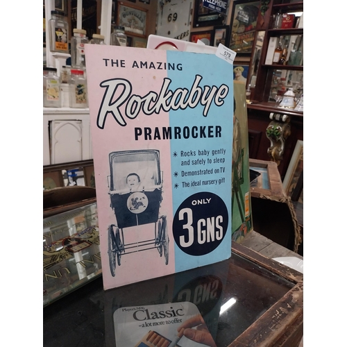 579 - The Amazing Rockabye Pramrocker cardboard showcard. {36 cm H x 35 cm W}.