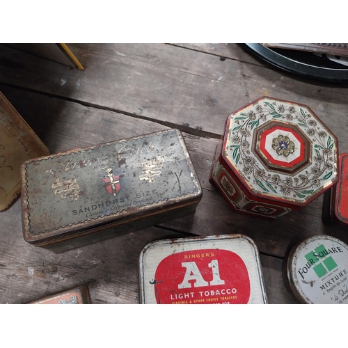 580 - Twelve tobacco tins - Mick McQuaid, Sweet Cut etc. {7 cm W x 10 cm W}.