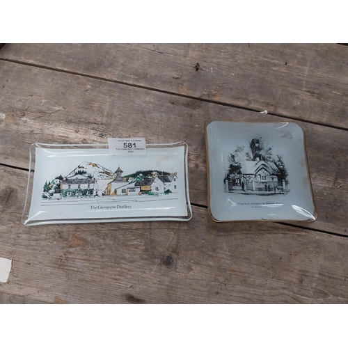 581 - Glengoyne Distillery glass change tray {16 cm H x 8 cm W} and Dublin Zoo glass change tray {11 cm H ... 