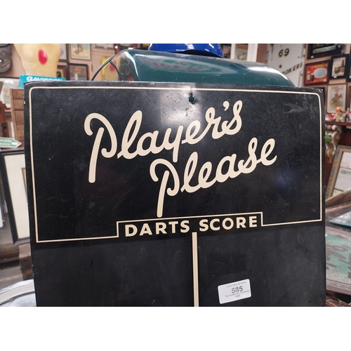 585 - Players Please darts advertising score board {53 cm H x 33 cm W}.