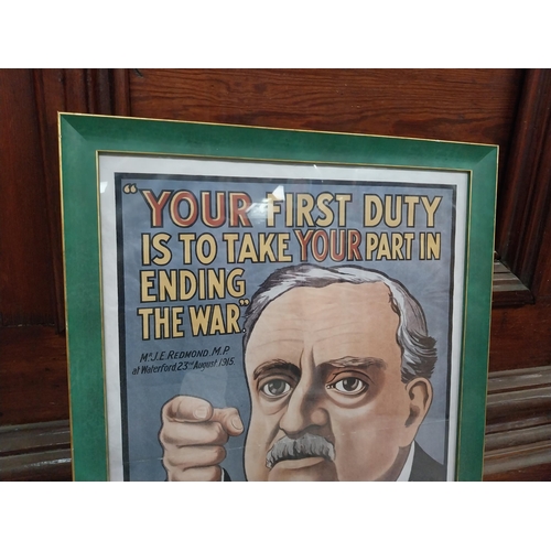 589 - Your first duty is to join a regiment today John Redmond MP advertising print in wooden frame. {65 c... 