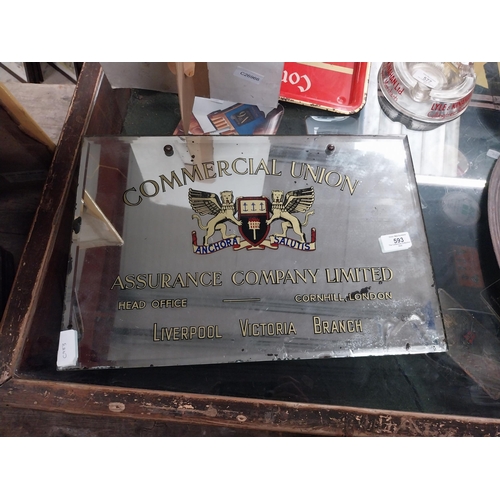 593 - Commercial Union Assurance Company Limited Liverpool advertising mirror. {31 cm H x 46 cm W}.