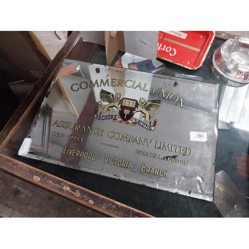 593 - Commercial Union Assurance Company Limited Liverpool advertising mirror. {31 cm H x 46 cm W}.