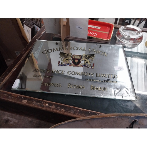 593 - Commercial Union Assurance Company Limited Liverpool advertising mirror. {31 cm H x 46 cm W}.