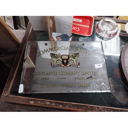 593 - Commercial Union Assurance Company Limited Liverpool advertising mirror. {31 cm H x 46 cm W}.