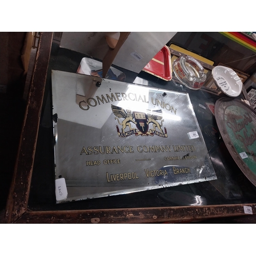 593 - Commercial Union Assurance Company Limited Liverpool advertising mirror. {31 cm H x 46 cm W}.