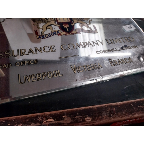 593 - Commercial Union Assurance Company Limited Liverpool advertising mirror. {31 cm H x 46 cm W}.